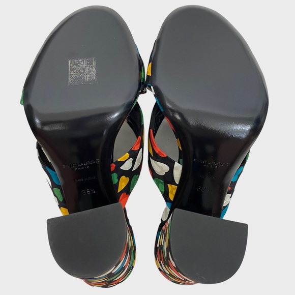 Saint Laurent Black Multicolor Heart Bianca Knotted Sandals Size 38 1/2 NWT - Picture 12 of 13